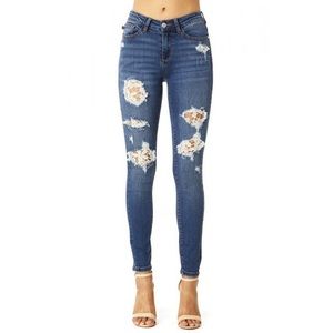 Judy Blue Lace Patch Skinny Jeans
